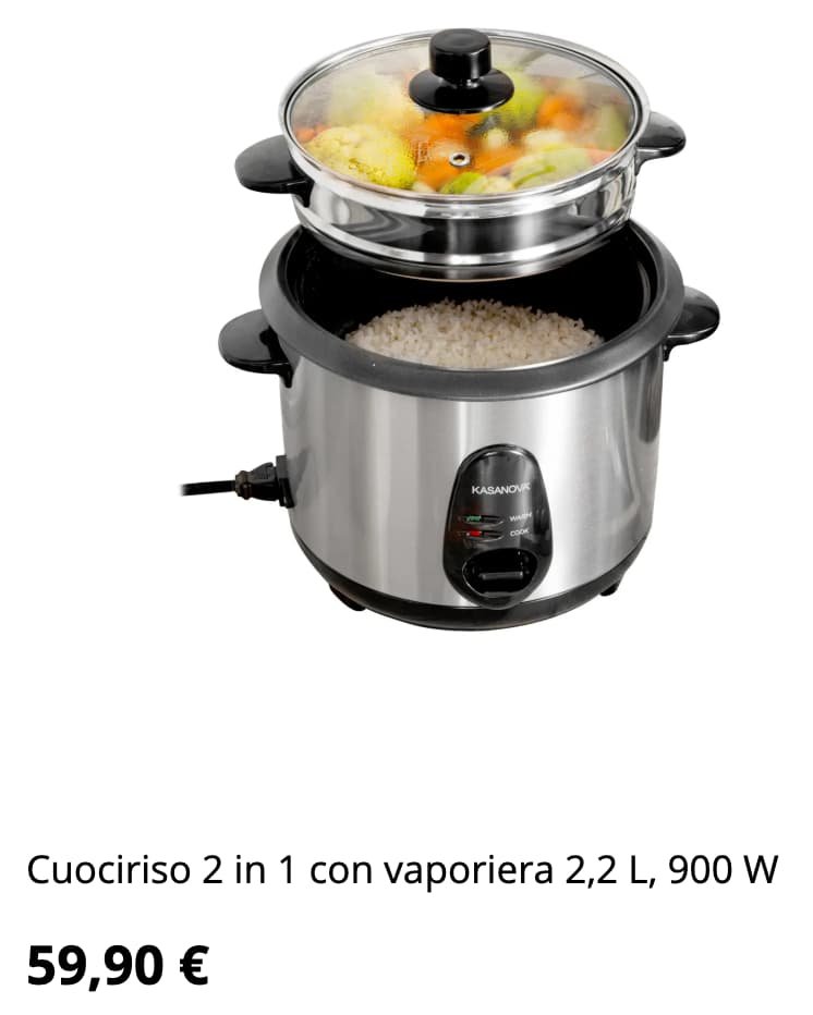 Cuociriso al vapore offerta Kasanova