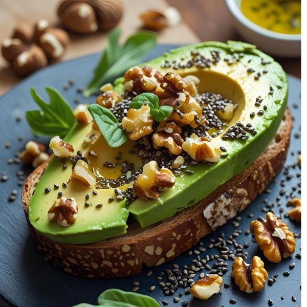 Toast Di Avocado Con Vinaigrette, Noci E Chia