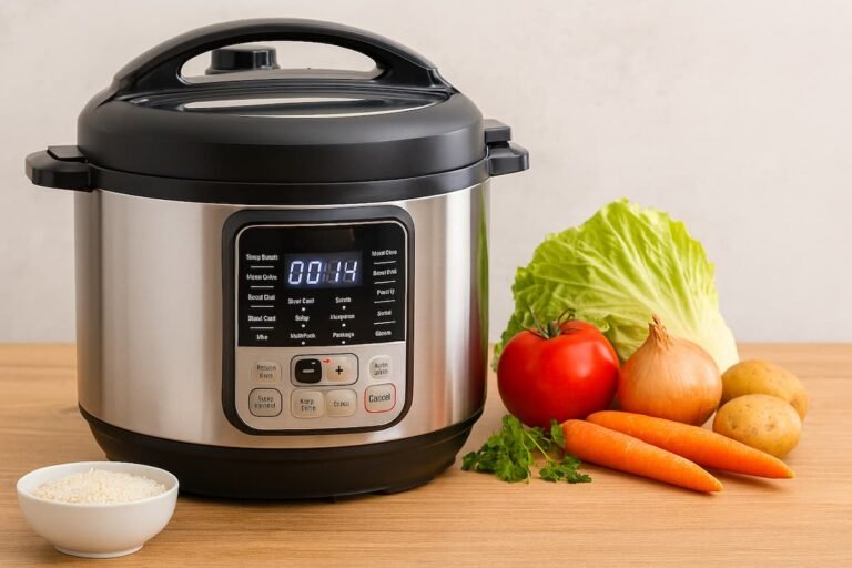 Pentola a pressione elettrica multifunzione con display digitale e ingredienti freschi