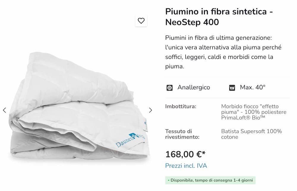 Piumino d'oca DAUNENSTEP TOG 13.5 bianco su letto matrimoniale